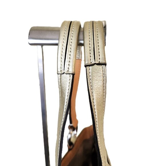 Like New Rare Coach Optic Metallic Gold & Tan Satchel Bag Handbag Purse - Picture 6 of 15